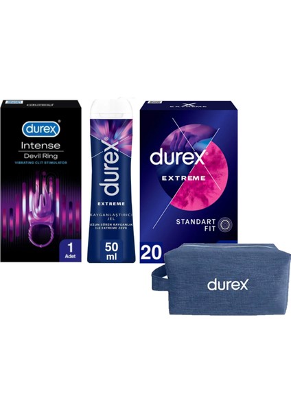 Devil Ring Titreşimli Halka + Extreme Jel 200 ml +Durex Extreme 20 Li Prezervatif+Çanta