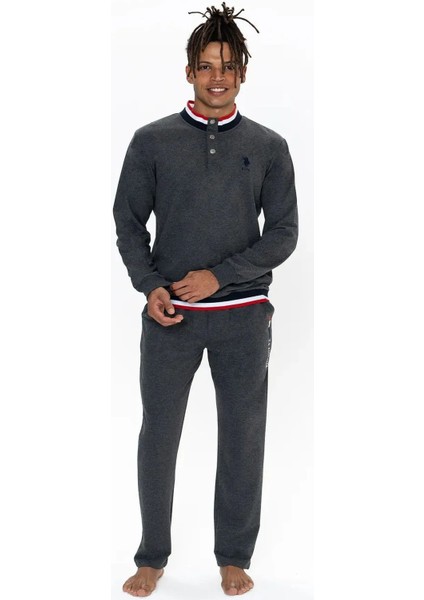 18922 Erkek Antrasıt Melanj Uzun Kollu Dik Yaka Pijama Takımı