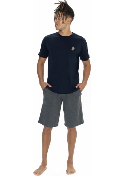 18868 Erkek Lacıvert Yarım Kollu Bisiklet Yaka Şort Takım