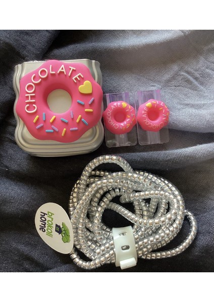 Apple iPhone 18W/20W Uyumlu Şarj Kılıfı, Şarj Kablosu Örme Aparatı, Kablo Koruyucu Aparatı,donut modelleri