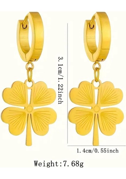 Gold Renk 18 K Altın Kaplama Paslanmaz Çelik 40+5 cm Kolye Uzunluğu Yonca Model Küpe ve Kolye Takı Seti modelleri