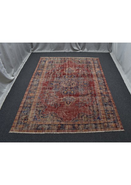 Vintage El Dokuma Kırmızı Lacivert Eskitme Lüks Göbekli Yün Salon Halısı 5806 modelleri