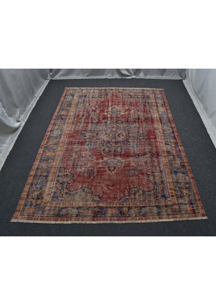 Vintage El Dokuma Kırmızı Lacivert Eskitme Lüks Göbekli Yün Salon Halısı 5806 indirimleri