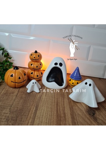 Balkabağı Dekor ,halloween,3 Adet Halloween Hayalet ve 3 Adet Balkabağı Biblo/kabak Dekor