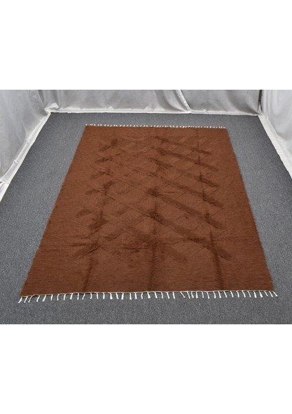 Yeni El Dokuma Tek Renk Kahverengi Dikişsiz Çift Kişilik Tiftik Yün Siirt Battaniyesi Kilim 5794 fırsatları