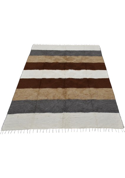 Yeni El Dokuma Çubuklu Dikişsiz Çift Kişilik Tiftik Yün Siirt Battaniyesi Kilim 5795
