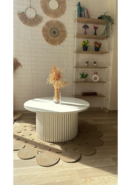 Concept Çıta Ayaklı Orta Sehpa Ahşap Yuvarlak Beyaz Renkli Sabit Orta Sehpa (Çap 80 cm ) fiyatları