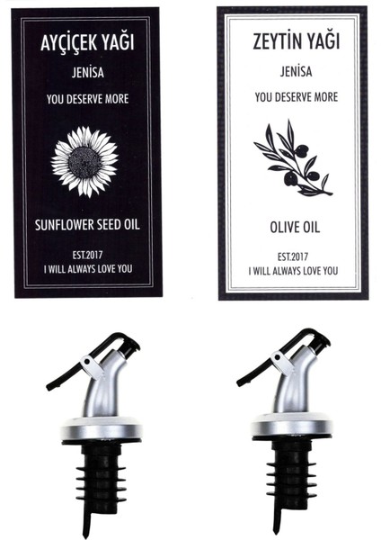 Kapaklı Şişe Ucu Servis Aparatı Damlalık Yağdanlık Tıpa ve Yağdanlık Etiketi
