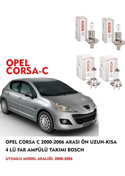 Opel Corsa C 2005 Model Ön Uzun-Kısa 4 Lü Far Ampülü Takımı (Sarı Renk)
