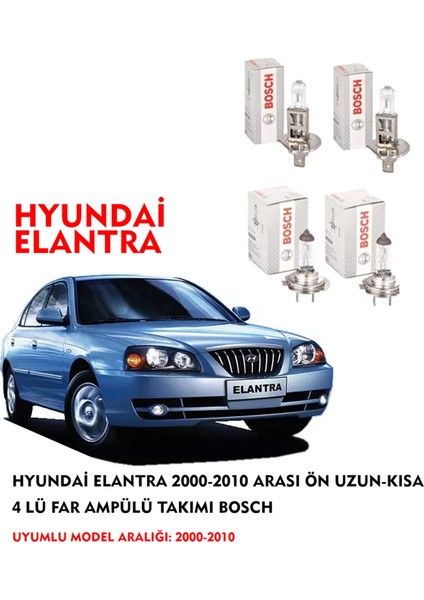 Hyundai Elantra 2003 Model Ön Uzun-Kısa 4 Lü Far Ampülü Takımı (Sarı Renk)