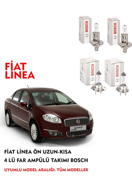 Fiat Linea 2016 Model Ön Uzun-Kısa 4 Lü Far Ampülü Takımı (Sarı Renk)