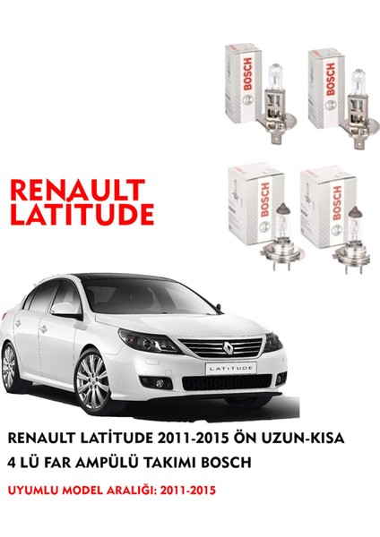 Renault Latitude 2011 Model Ön Uzun-Kısa 4 Lü Far Ampülü Takımı (Sarı Renk)