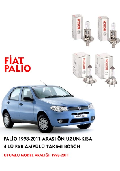 Palio 2007 Model Ön Uzun-Kısa 4 Lü Far Ampülü Takımı (Sarı Renk)