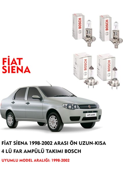Fiat Siena 1998 Model Ön Uzun-Kısa 4 Lü Far Ampülü Takımı (Sarı Renk)