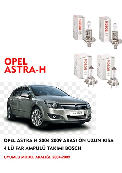 Opel Astra H 2009 Model Ön Uzun-Kısa 4 Lü Far Ampülü Takımı (Sarı Renk)