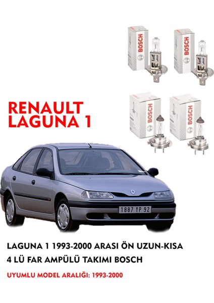 Laguna 1 1996 Model Ön Uzun-Kısa 4 Lü Far Ampülü Takımı (Sarı Renk)