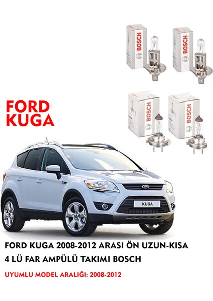 Ford Kuga 2008 Model Ön Uzun-Kısa 4 Lü Far Ampülü Takımı (Sarı Renk)