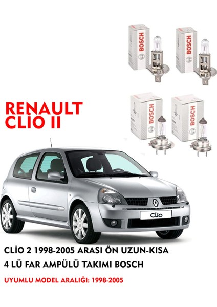 Clio 2 2002 Model Ön Uzun-Kısa 4 Lü Far Ampülü Takımı (Sarı Renk)