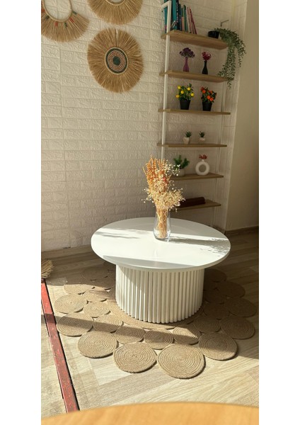 Concept Çıta Ayaklı Orta Sehpa Ahşap Yuvarlak Beyaz Renkli Sabit Orta Sehpa (Çap 80 cm ) modelleri