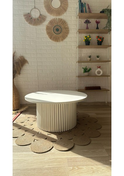 Concept Çıta Ayaklı Orta Sehpa Ahşap Yuvarlak Beyaz Renkli Sabit Orta Sehpa (Çap 80 cm ) indirimleri