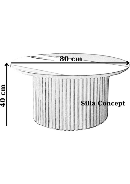 Concept Çıta Ayaklı Orta Sehpa Ahşap Yuvarlak Beyaz Renkli Sabit Orta Sehpa (Çap 80 cm )