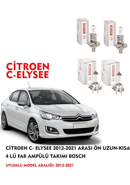 Citroen C- Elysee 2012-2021 Arası Ön Uzun-Kısa 4 Lü Far Ampülü Takımı (Sarı Renk)