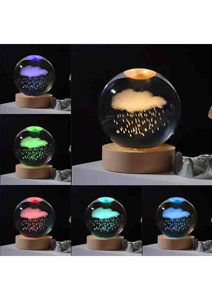 Kristal Cam Kar Küresi 3D Renk Değiştiren Rgb'li Doğal Ahşap Standlı USB Kablolu LED Işıklı Lamba Seti Konsept Dekoratif Hediyelik Eşya Top Dekor Özel Premium Seri
