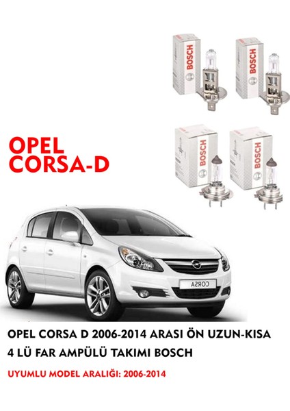 Opel Corsa D 2006-2014 Arası Ön Uzun-Kısa 4 Lü Far Ampülü Takımı (Sarı Renk)