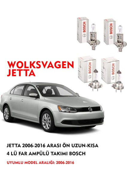 Jetta 2009 Model Ön Uzun-Kısa 4 Lü Far Ampülü Takımı (Sarı Renk)