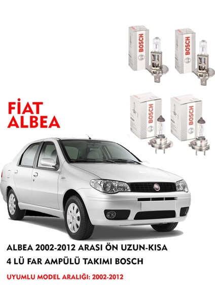 Albea 2005 Model Ön Uzun-Kısa 4 Lü Far Ampülü Takımı (Sarı Renk)
