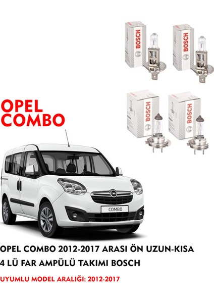 Opel Combo 2012-2017 Arası Ön Uzun-Kısa 4 Lü Far Ampülü Takımı (Sarı Renk)