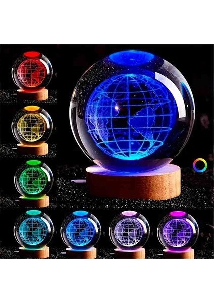 Kristal Cam Kar Küresi 3D Renk Değiştiren Rgb'li Doğal Ahşap Standlı USB Kablolu LED Işıklı Lamba Seti Konsept Dekoratif Hediyelik Eşya Top Dekor Özel Premium Seri