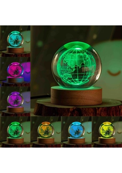 Kristal Cam Kar Küresi 3D Renk Değiştiren Rgb'li Doğal Ahşap Standlı USB Kablolu LED Işıklı Lamba Seti Konsept Dekoratif Hediyelik Eşya Top Dekor Özel Premium Seri fiyatları