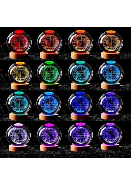 Kristal Cam Kar Küresi 3D Renk Değiştiren Rgb'li Doğal Ahşap Standlı USB Kablolu LED Işıklı Lamba Seti Konsept Dekoratif Hediyelik Eşya Top Dekor Özel Premium Seri modelleri