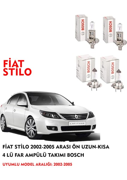 Fiat Stilo 2002 Model Ön Uzun-Kısa 4 Lü Far Ampülü Takımı (Sarı Renk)