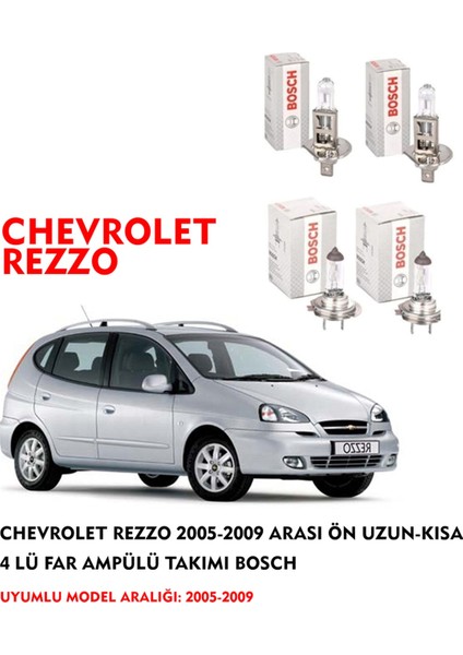 Chevrolet Rezzo 2006 Model Ön Uzun-Kısa 4 Lü Far Ampülü Takımı (Sarı Renk)