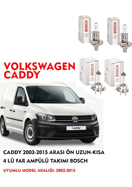 Caddy 2009 Model Ön Uzun-Kısa 4 Lü Far Ampülü Takımı (Sarı Renk)