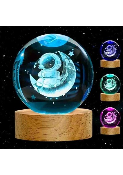 Kristal Cam Kar Küresi 3D Renk Değiştiren Rgb'li Doğal Ahşap Standlı USB Kablolu LED Işıklı Lamba Seti Konsept Dekoratif Hediyelik Eşya Top Dekor Özel Premium Seri