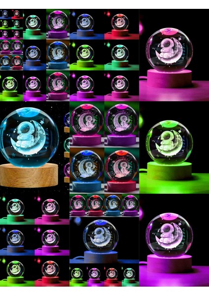 Kristal Cam Kar Küresi 3D Renk Değiştiren Rgb'li Doğal Ahşap Standlı USB Kablolu LED Işıklı Lamba Seti Konsept Dekoratif Hediyelik Eşya Top Dekor Özel Premium Seri modelleri