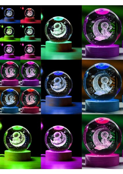 Kristal Cam Kar Küresi 3D Renk Değiştiren Rgb'li Doğal Ahşap Standlı USB Kablolu LED Işıklı Lamba Seti Konsept Dekoratif Hediyelik Eşya Top Dekor Özel Premium Seri fırsatları