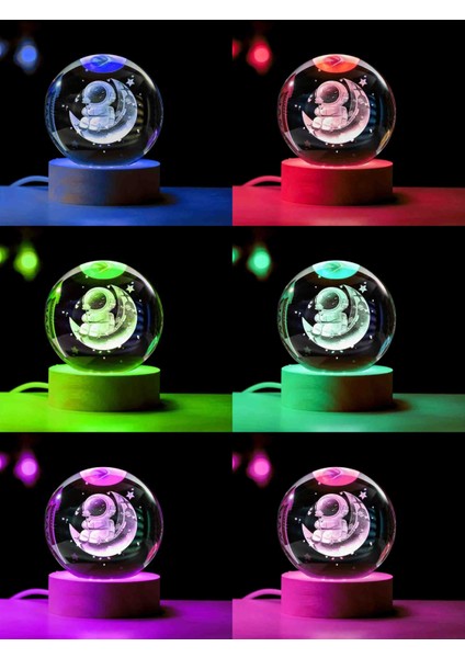 Kristal Cam Kar Küresi 3D Renk Değiştiren Rgb'li Doğal Ahşap Standlı USB Kablolu LED Işıklı Lamba Seti Konsept Dekoratif Hediyelik Eşya Top Dekor Özel Premium Seri indirimleri