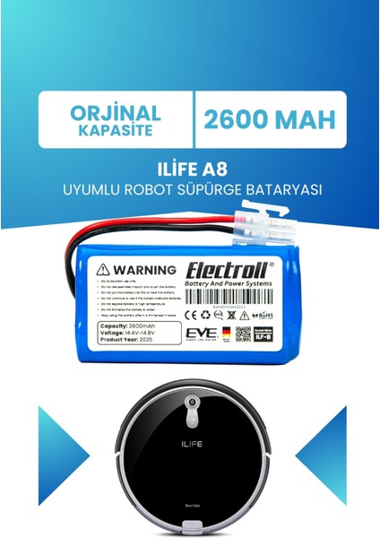 Ilife A8 Uyumlu Batarya (ORJİNAL KAPASİTE) 2600mah Pil Robot Süpürge Batarya Değişimi