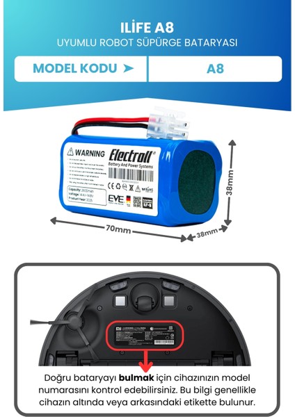 Ilife A8 Uyumlu Batarya (ORJİNAL KAPASİTE) 2600mah Pil Robot Süpürge Batarya Değişimi