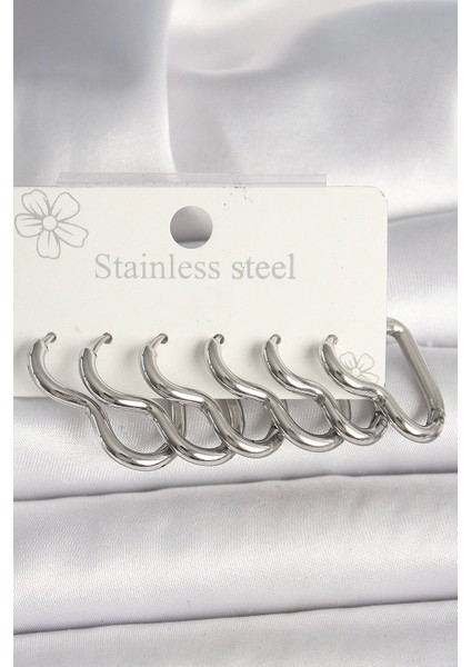 316L Çelik Gümüş Renk Kalp Model Kadın Küpe Seti