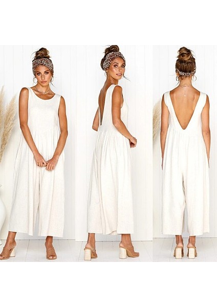 Keten Yazlık Günlük Sırt Dekolteli Salaş Kadın Tulum fiyatları