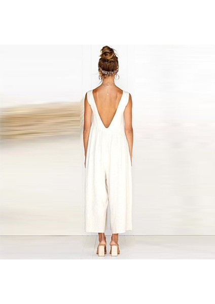 Keten Yazlık Günlük Sırt Dekolteli Salaş Kadın Tulum modelleri