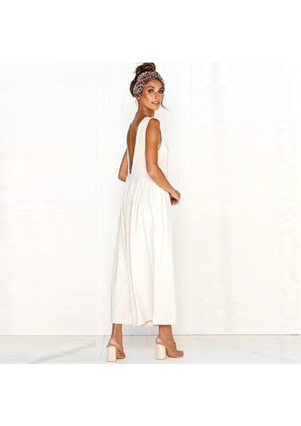 Keten Yazlık Günlük Sırt Dekolteli Salaş Kadın Tulum fırsatları