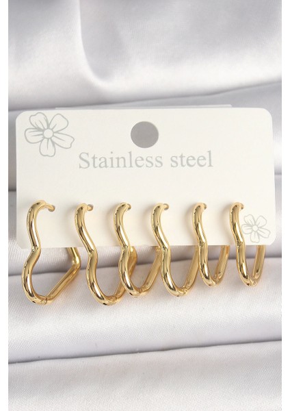 316L Çelik Gold Renk Kalp Model Kadın Küpe Seti