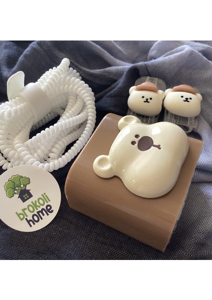 Apple iPhone 18W/20W Uyumlu Şarj Kılıfı, Şarj Kablosu Örme Aparatı, Kablo Koruyucu Aparatı,ayıcık