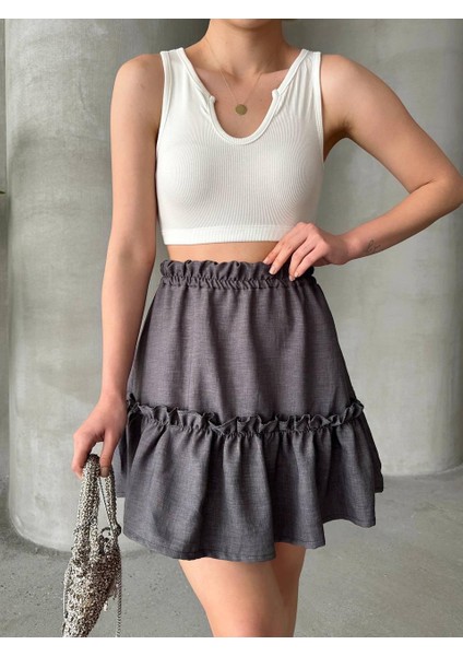 Fırfırlı Gri Mini Etek